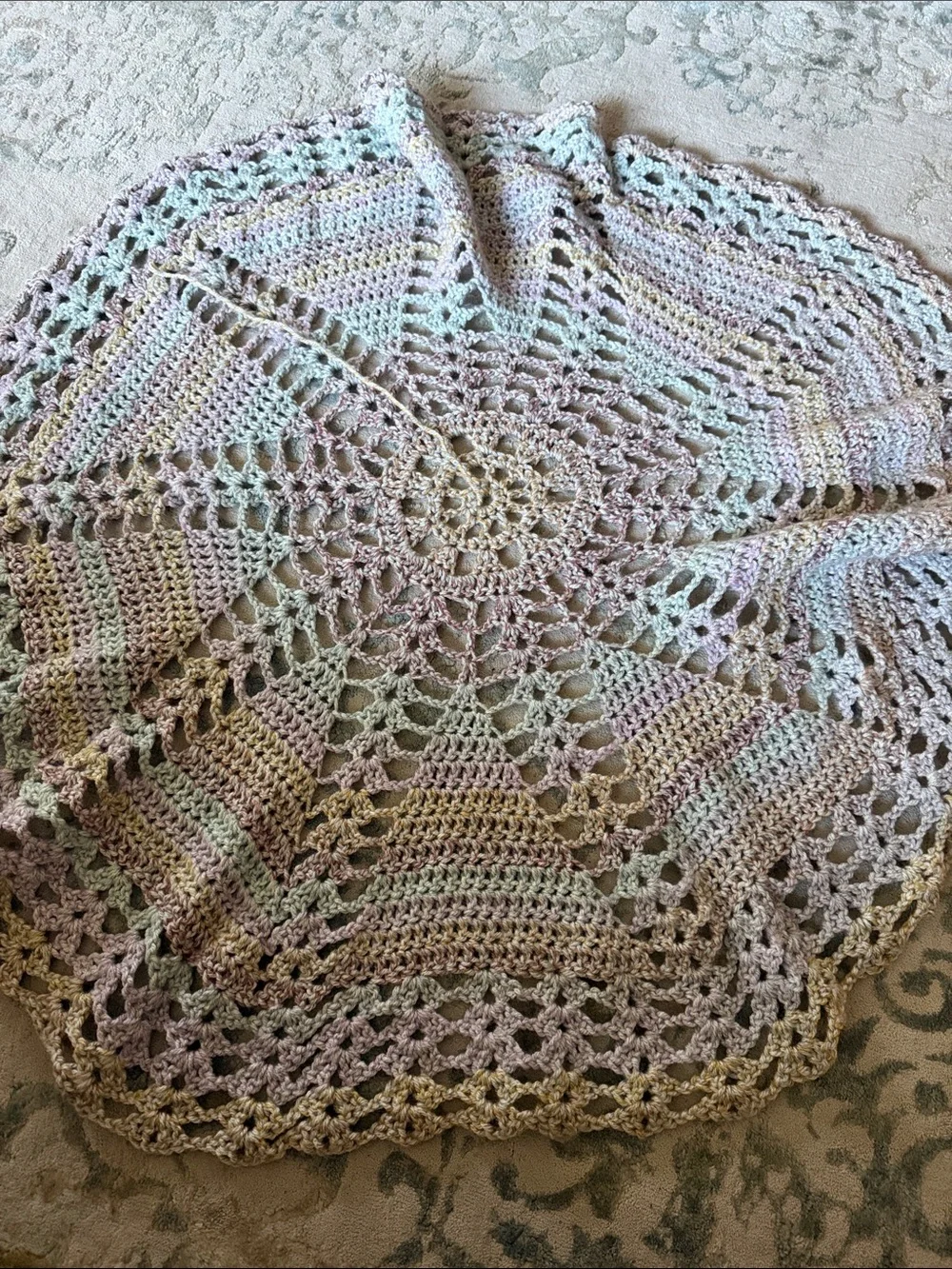Pastel Multicolor Crochet Round Throw - Soft Pastel Accent